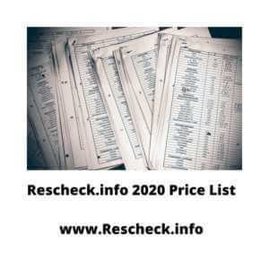Rescheck.info 2020 Price List www.Rescheck.info