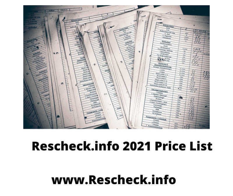 Rescheck.info 2021 Price List www.Rescheck.info