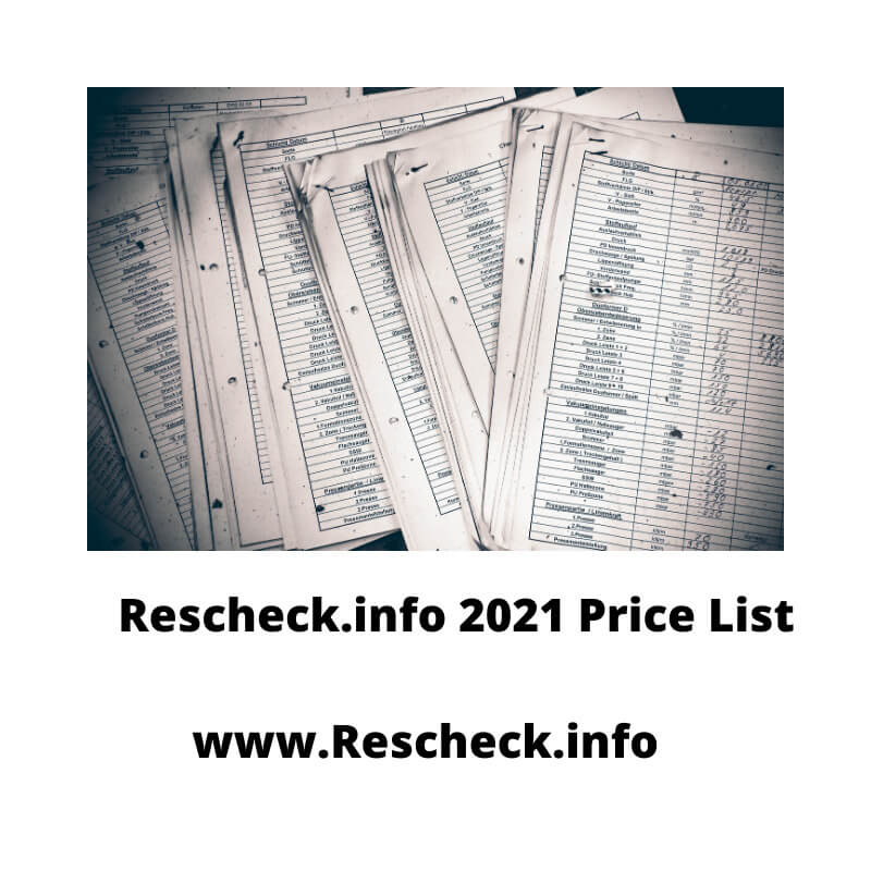 Rescheck.info Price Pricing List, Rescheck.info 2021 Price List  www.Rescheck.info