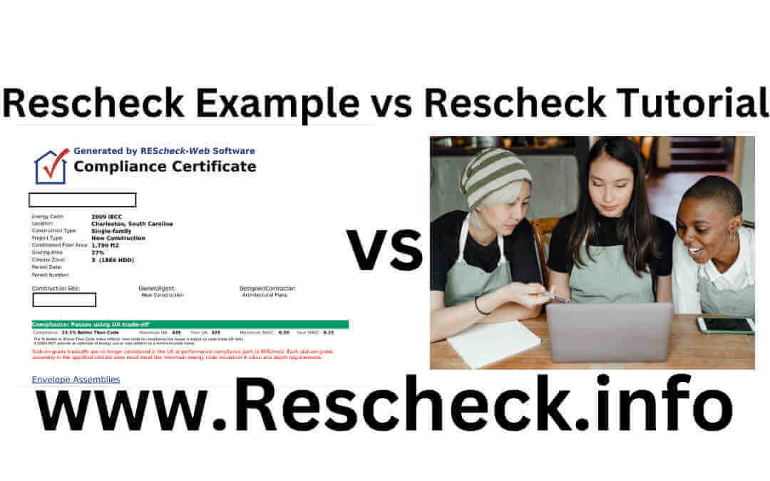 People comparing Rescheck examples on laptop